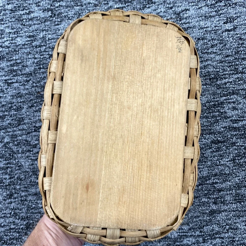 Vintage Woven Basket Wood Divider Handle Utensil Caddy Farmhouse Primitive Decor